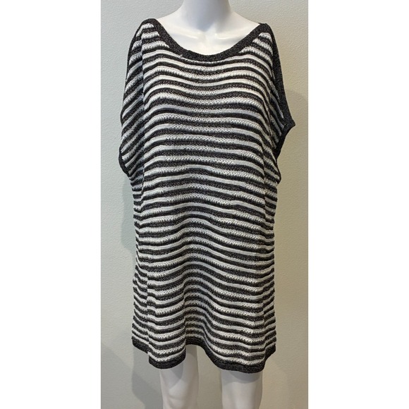 Coldwater Creek Sweaters - Coldwater Creek Womens Sleeveless Knit Striped Sweater Size 2X Black Lagenlook